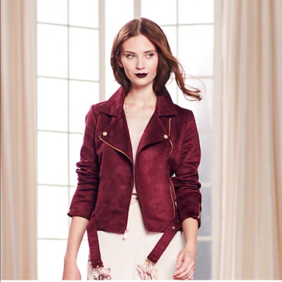 LC Lauren Conrad Jackets & Blazers - LC Lauren Conrad Runway Suede Moto Jacket Burgundy